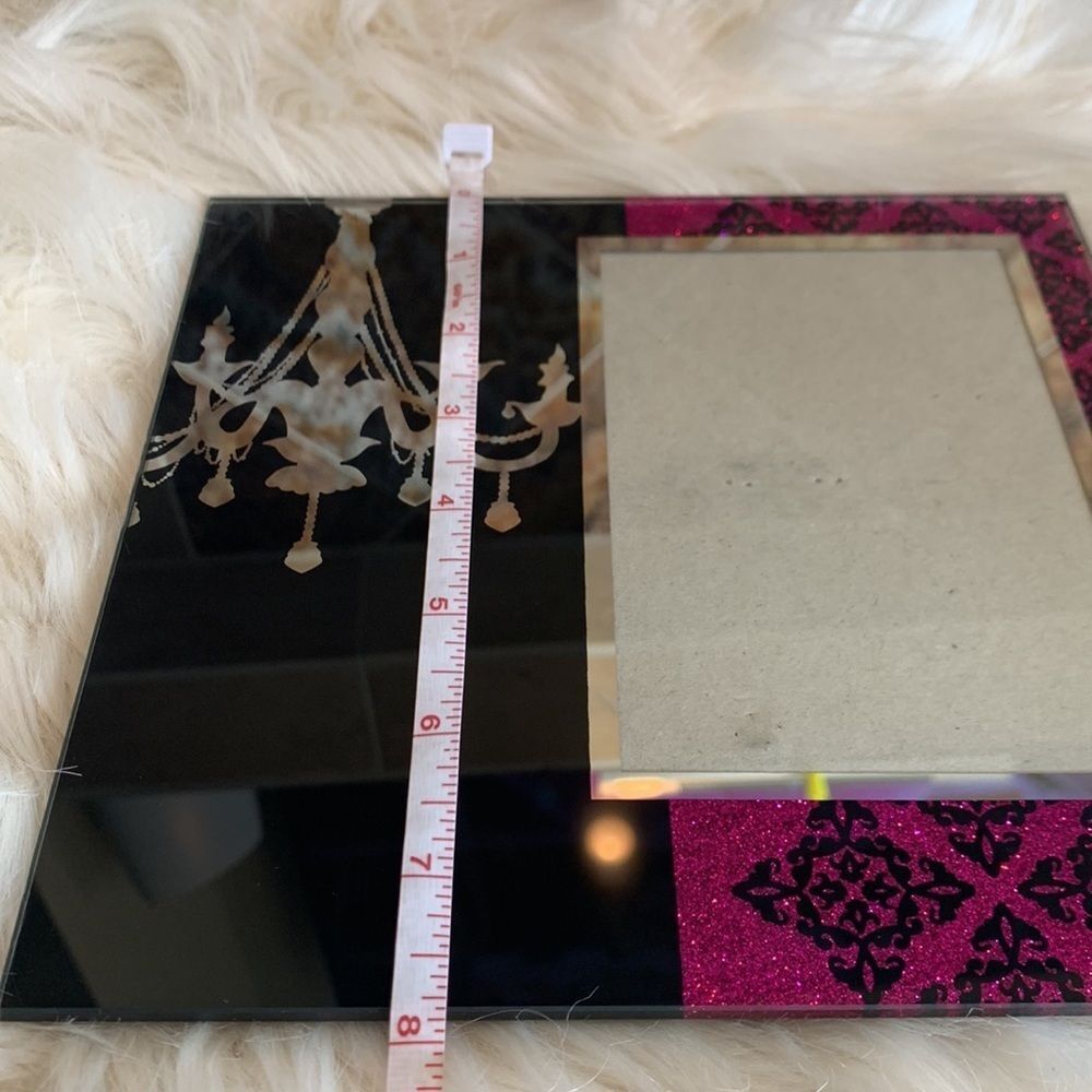Black Mirror Chandelier and Pink Glitter Glass Picture Frame - Picture 5 of 7